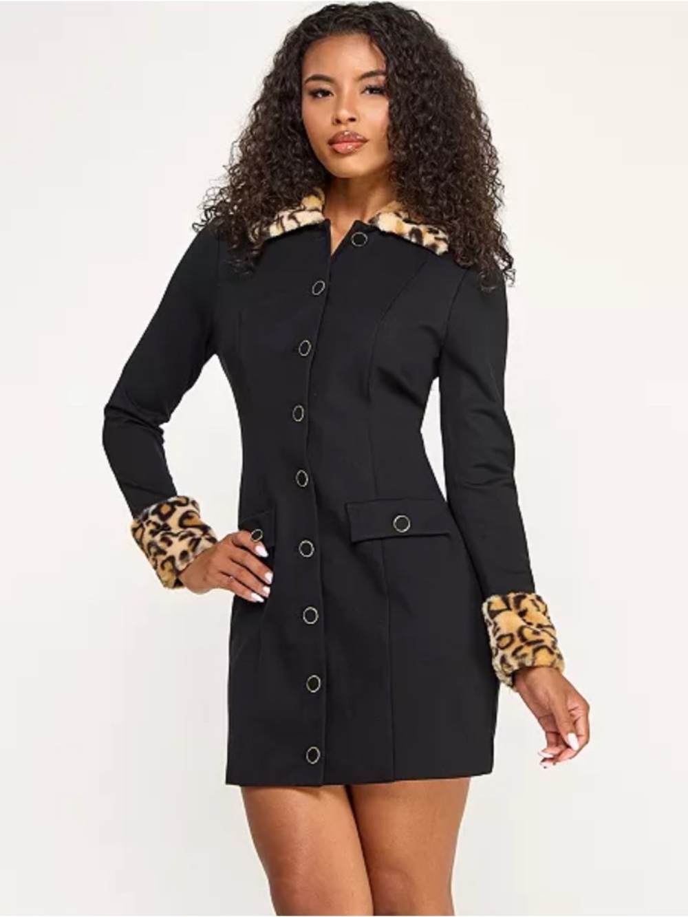 SENI & CADE Juniors' Fur Cheetah Trim Jacket Dress XS $89